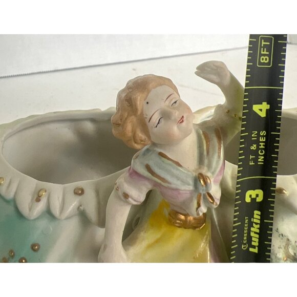 Vtg Victorian Porcelain Figural Double Shell Planter With Dancing Girl Figurine - Picture 10 of 11
